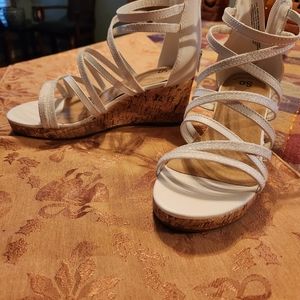 Sparkly white girls/woman wedge sandals